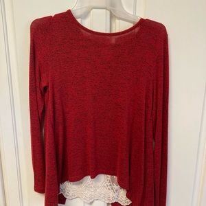 Red sweater with a lace back, size 14/16